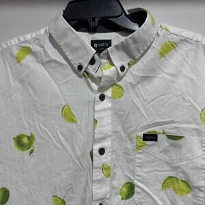 Matix Shirt Mens XL White Lime Fruit Print Short Sleeve Button Up Casual Summer